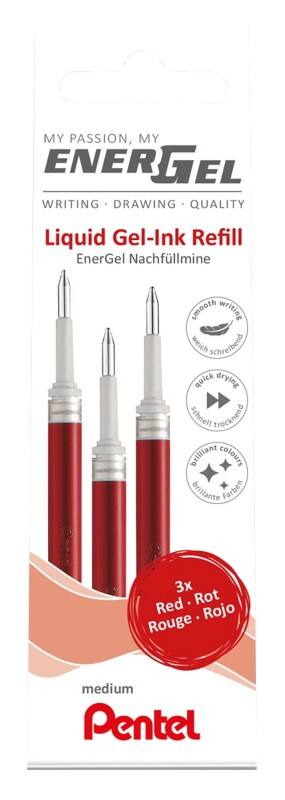 Recharge pour stylo roller Pentel EnerGel 0,4 mm Rouge 3 Unités