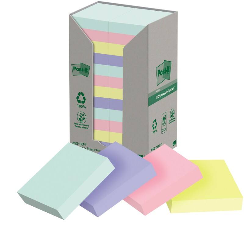 Notes adhésives Post-it Assortiment 38 x 51 mm 100 feuilles Paquet de 24