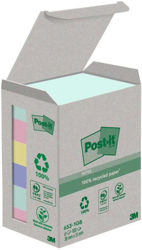 Notes adhésives Post-it Assortiment 38 x 51 mm 100 feuilles Paquet de 6
