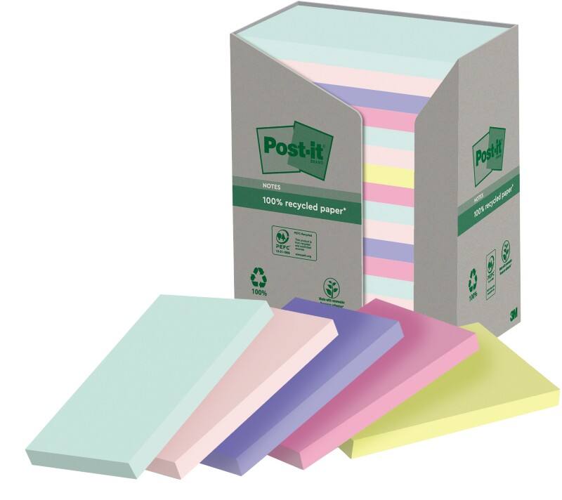 Notes adhésives Post-it Assortiment 76 x 127 mm 100 feuilles Paquet de 16