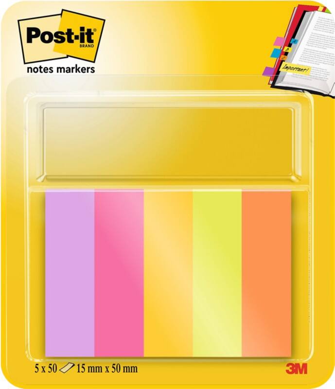 Index Post-it 1,3 x 4,5 mm Assortiment 50 feuilles Paquet de 5