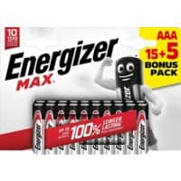 Pile Energizer Max AAA alcaline LR03 1 200 mAh 1,5 V 20 unités