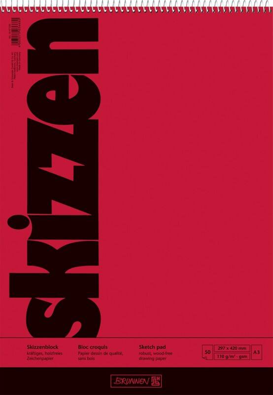 Carnet de croquis BRUNNEN A3 110 g/m² à spirales Rouge 50 unités