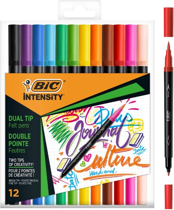 Stylo-feutre BIC Intensity 2-en-1 Double pointe 0,7 - 0,9 mm Fin Assortiment 12 Unités