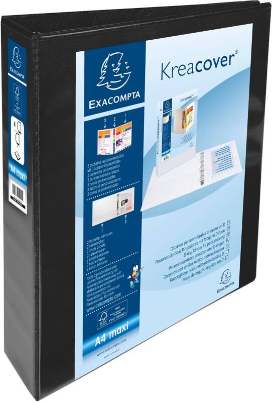 Classeur à anneaux Exacompta Kreacover 40 mm PP (Polypropylène) A4+ 4 Anneaux Noir 51843NE