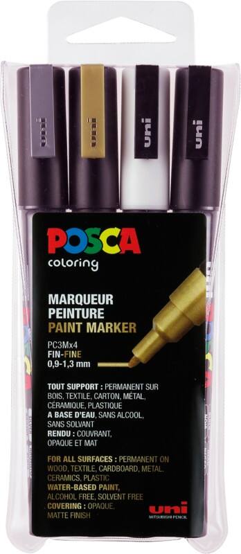Marqueur peinture POSCA PC-3M Assortiment Fin Ogive 0,9 - 1,3 mm  4 Unités