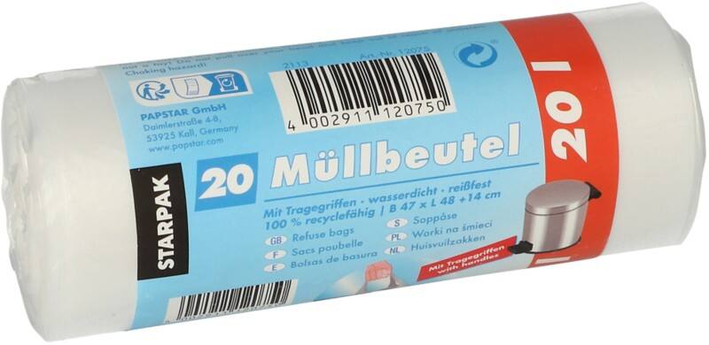 Sac-poubelle PAPSTAR 20 L Transparent Poignée de transport 20 Unités