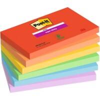 Notes adhésives Post-it Super Sticky Bleu, jaune, orange, rouge, vert, violet Vierge Rectangulaire 76 x 127 mm 6 x 90 notes