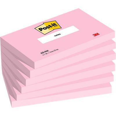 Notes couleurs Post-it Post-it Notes 127 x 76 mm Page blanche Rose 655-PNK 100 6 Unités de 100 Feuilles