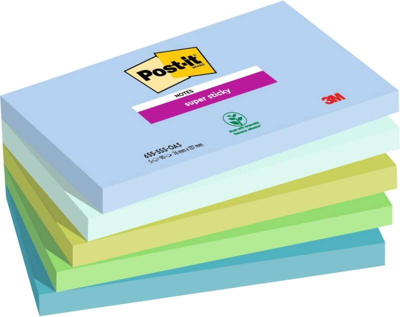 Notes adhésives Post-it Super Sticky Bleu, vert Vierge Rectangulaire 76 x 127 mm 5 x 90 notes