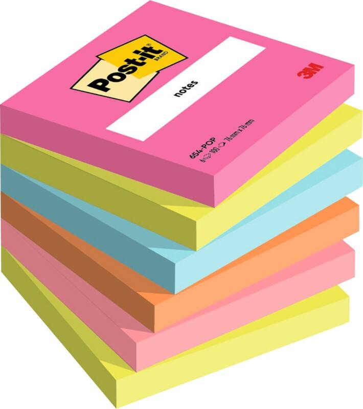Notes adhésives Post-it Poptimistic 76 x 76 mm Assortiment 100 feuilles Paquet de 6
