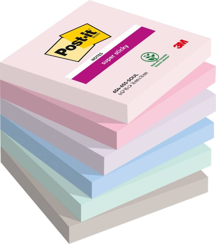 Notes Super Sticky Post-it Soulful 76 x 76 mm Assortiment 90 feuilles Paquet de 6