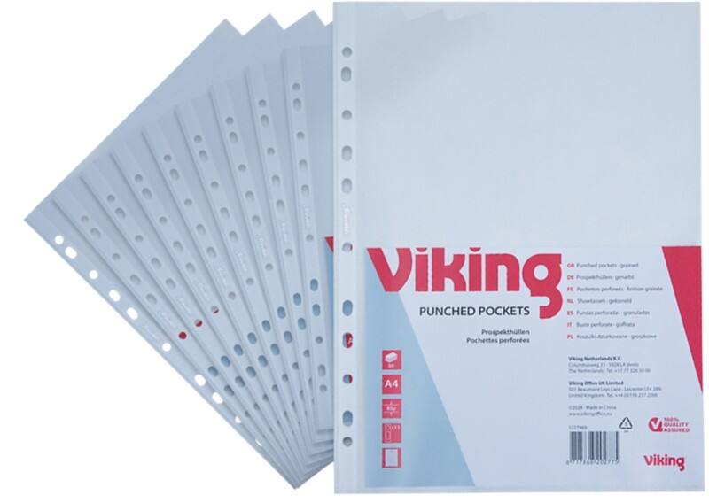 Pochettes perforées Viking A4 Granuleux Transparent 80 microns PP (Polypropylène) Ouverture par le haut 11 perforations 50 unités