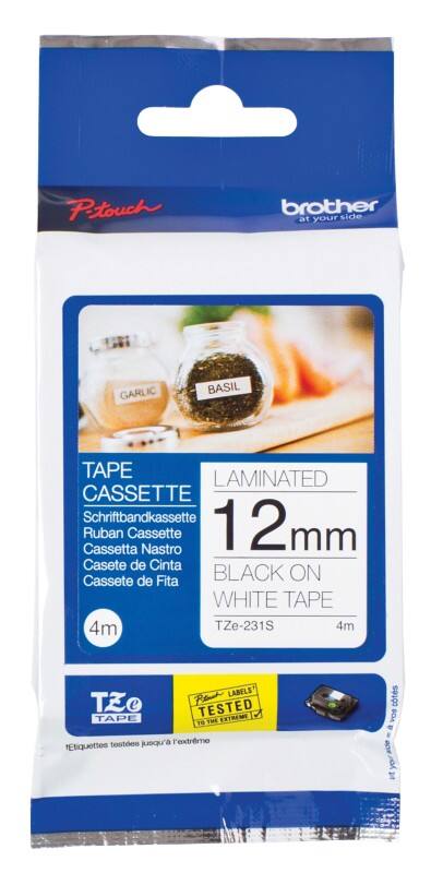 Ruban d'étiquettes Brother TZe-231S 12 mm Noir sur blanc 4 m de long