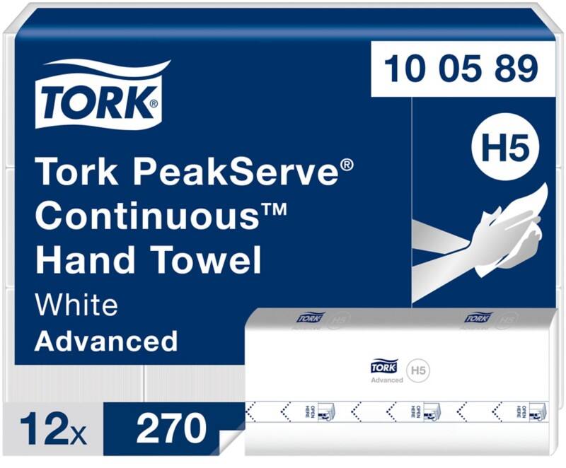 Essuie-mains Tork Peakserve Advanced  H5 Pliage en Z Blanc 1 épaisseur 100589 12 Unités de 270 Feuilles