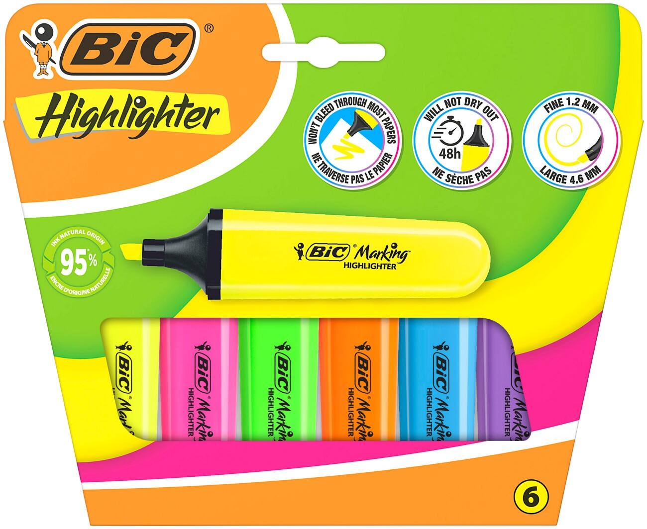 Surligneur BIC Assortiment Moyen Biseauté 1,2 mm 6 unités