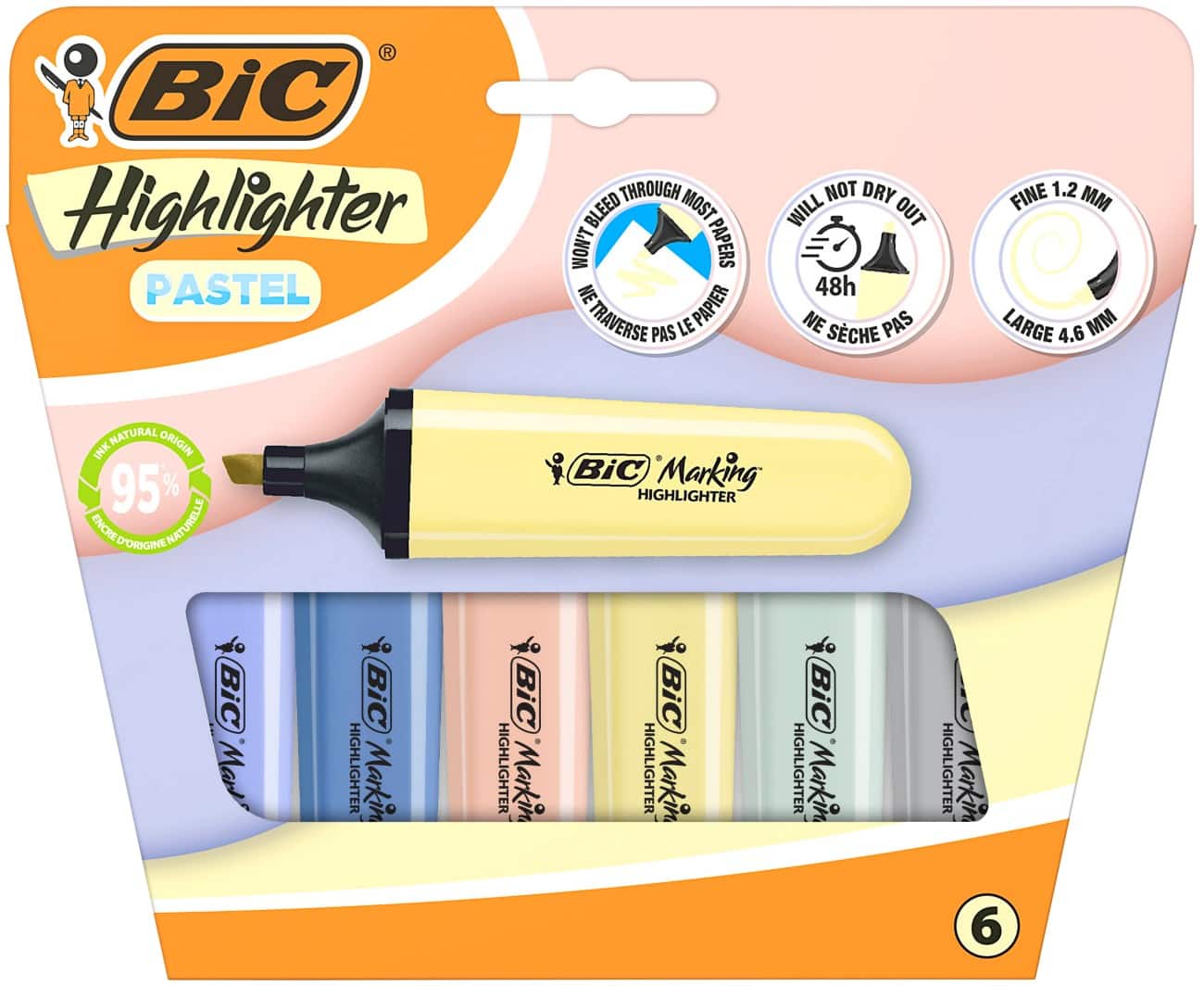 Surligneur BIC Assortiment Moyen Biseauté 1,2 mm 6 unités