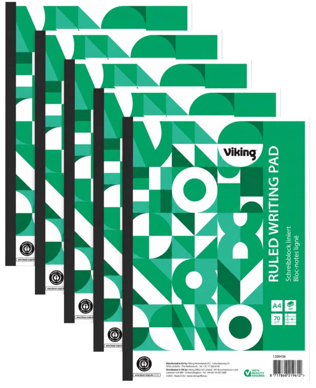 Bloc-notes Viking A4 Ligné Collé Reliure supérieure Couverture souple Vert 200 pages 5 unités