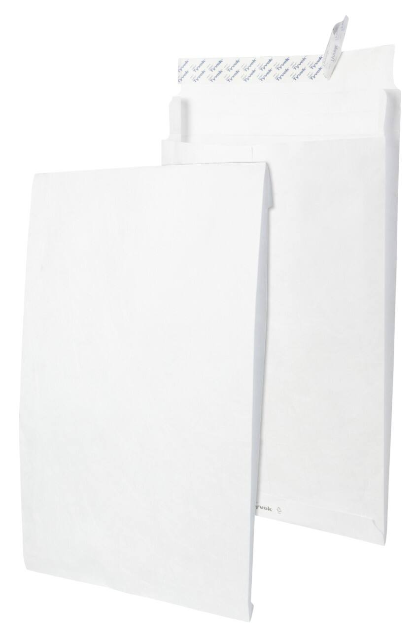 Pochettes à soufflet Tyvek B4 Bande adhésive Blanc 250 (l) x 353 (h) mm Sans Fenêtre 100 unités