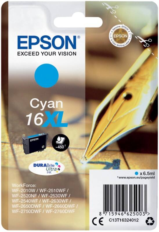 Cartouche jet d'encre Epson 16XL D'origine C13T16324012 Cyan