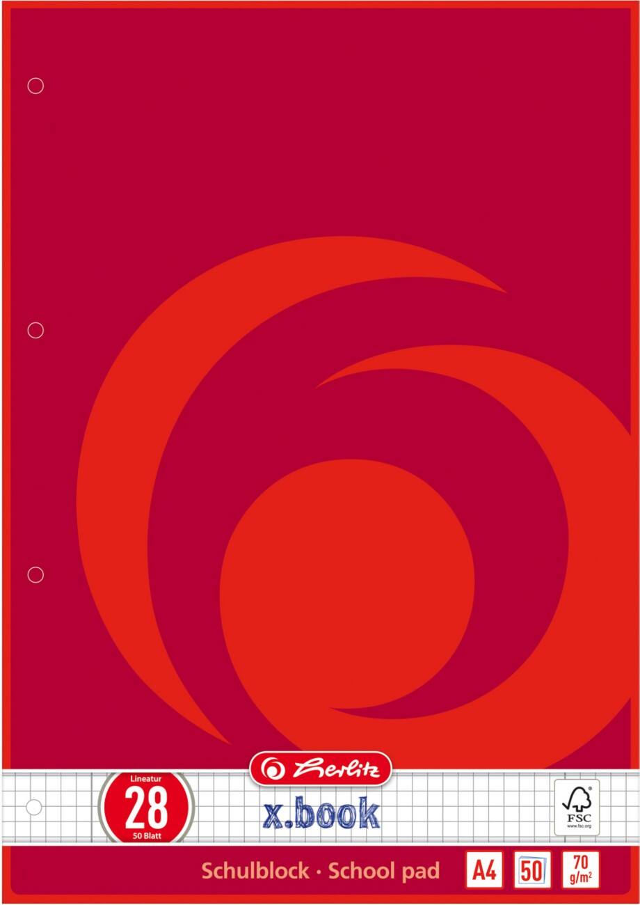 Bloc-notes herlitz A4 Rouge 50 feuilles
