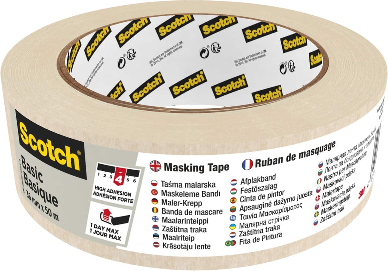 Ruban de masquage Scotch Basic Blanc 36 mm (l) x 50 m (L) Papier