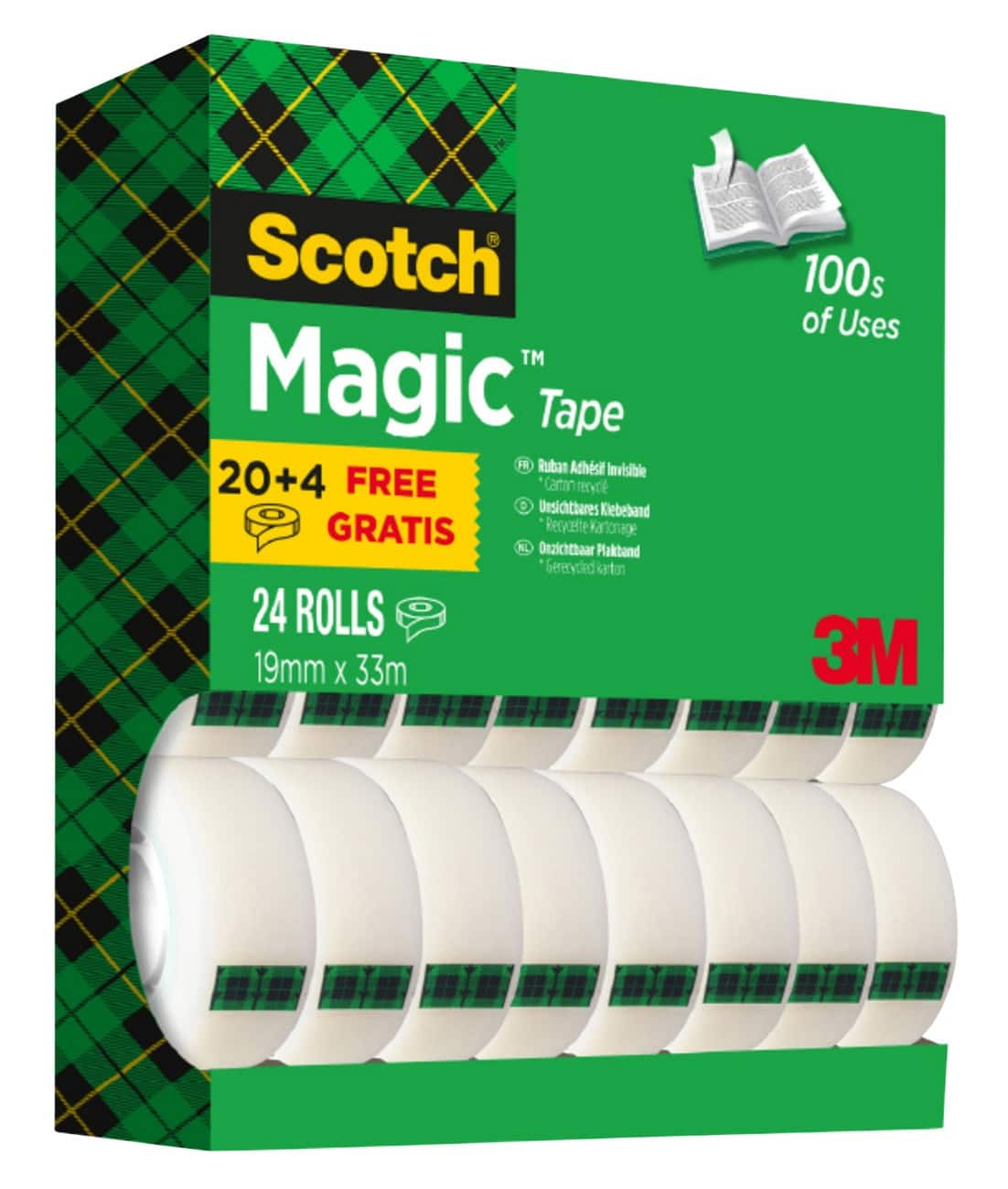 Ruban adhésif de bureau Scotch Transparent 66 mm (l) x 33 m (L) 24 unités