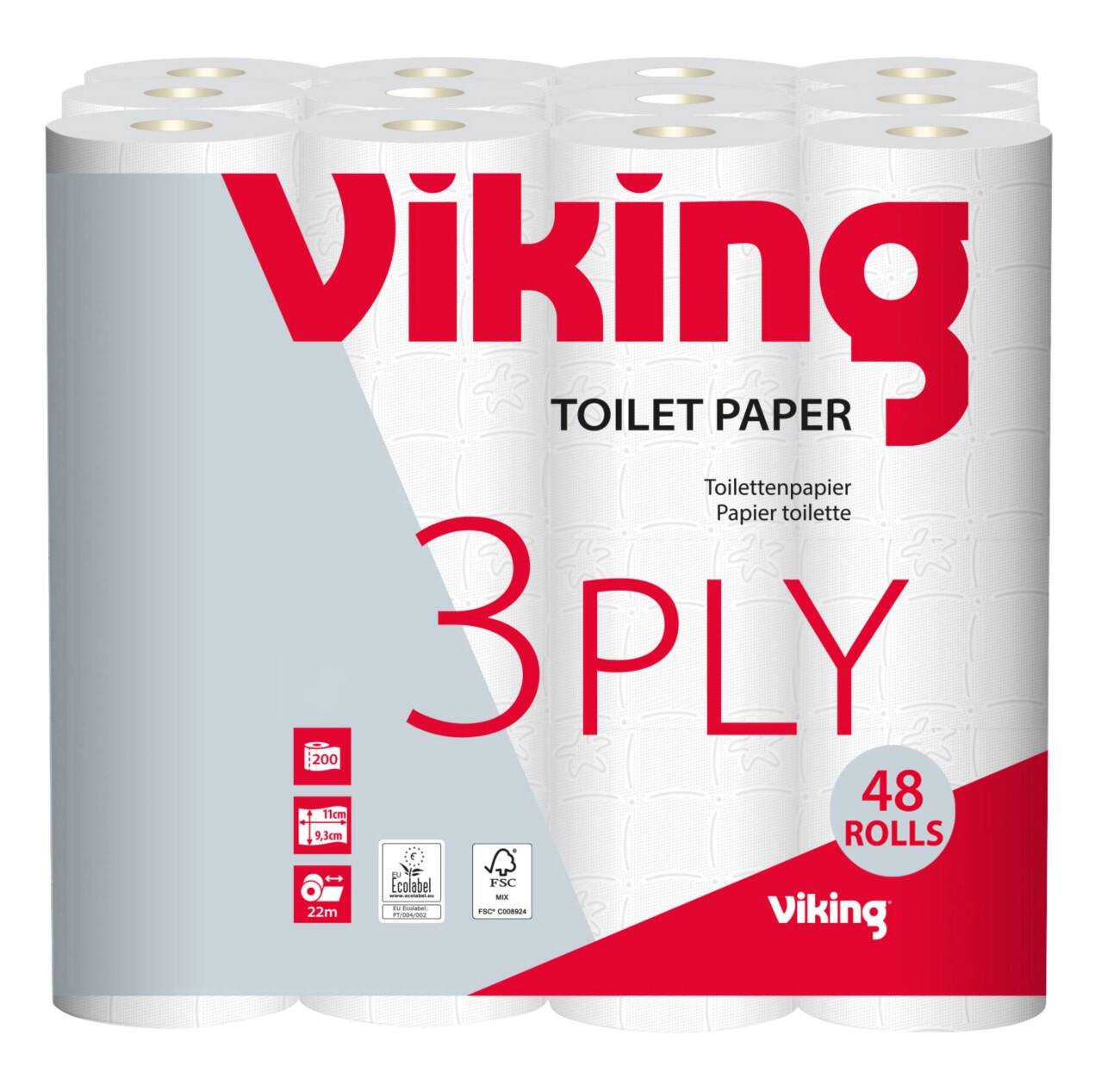 Papier toilette Viking 3 épaisseurs 48 rouleaux de 200 feuilles