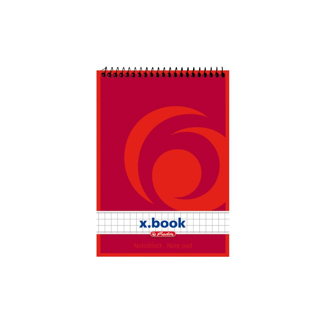 Bloc-notes herlitz A6 Rouge 50 feuilles Quadrillé