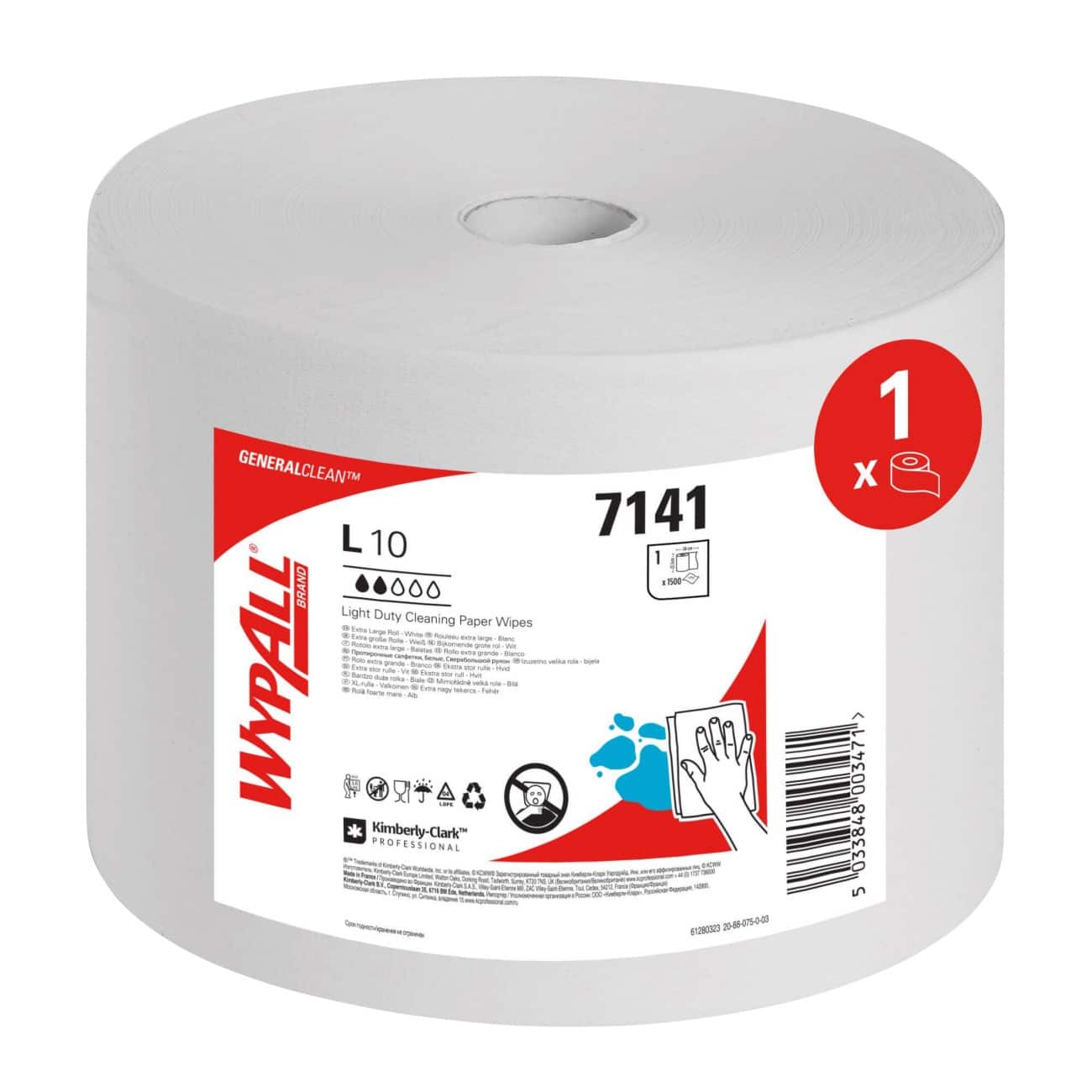 Essuie-tout WypAll L10 General Clean Usage léger 7141 Large 1 x rouleau de 1500 feuilles blanches d'essuie-tout