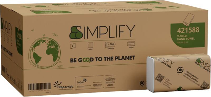 Essuie-mains Papernet Simplify Pliage en V Blanc 2 épaisseurs 15 unités de 200 feuilles