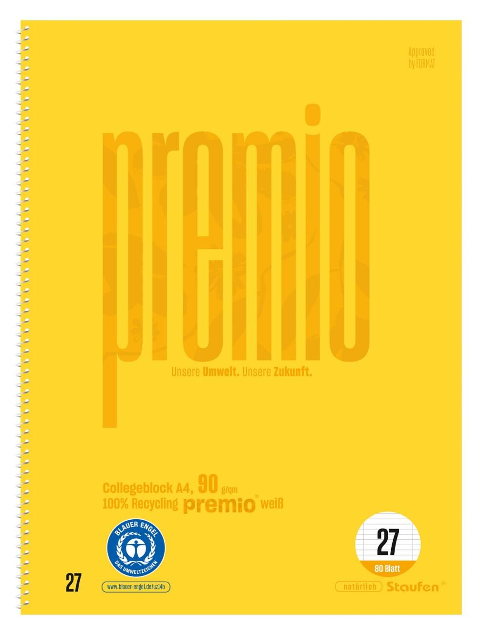 Carnet Staufen Premio A4 Ligné Relié Spirale Papier Couverture souple Jaune Perforé 80 pages