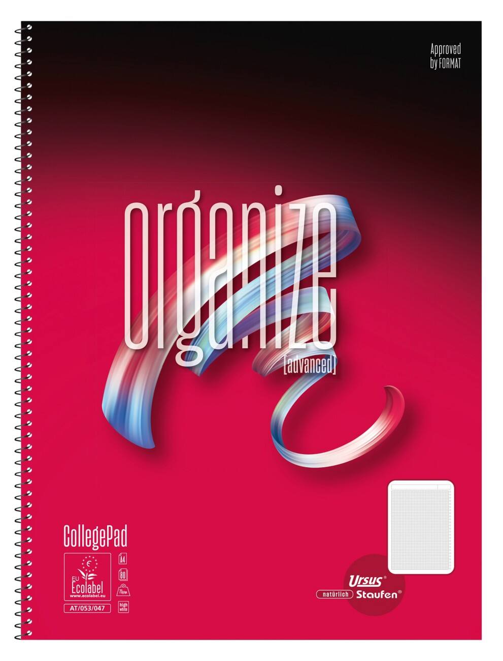 Carnet Staufen Premio A4 Ligné Relié Spirale Papier Couverture souple Rouge Perforé 80 pages