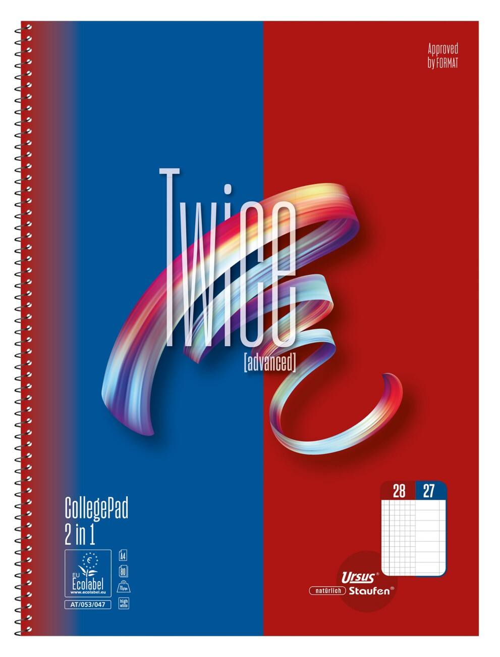 Cahier Premio Twice 27/28 A4 80 Sheets 70 g/m² Ligné/Quadrillé 4 perforations
