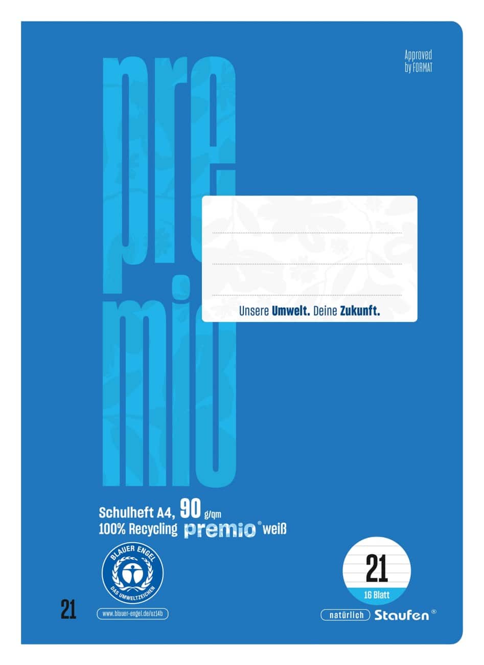 Cahier d'exercices Premio Lin21 A4 16 feuilles 90 g/m² Bleu 9 mm Ligné