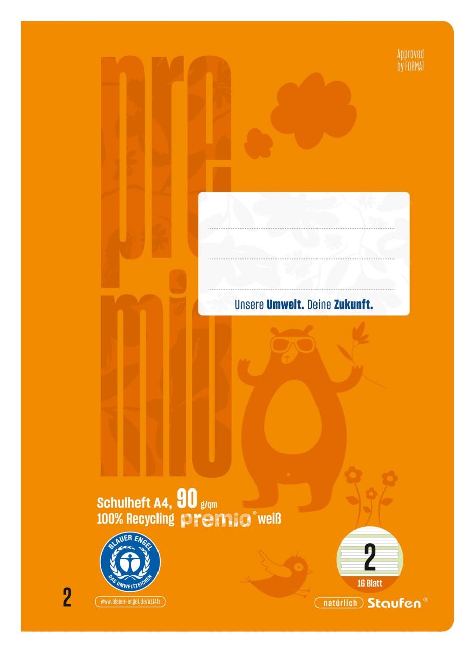 Cahier d'exercices Premio Lin2 A4 16 feuilles 90 g/m² Orange 4/4/4 mm Ligné Coloré