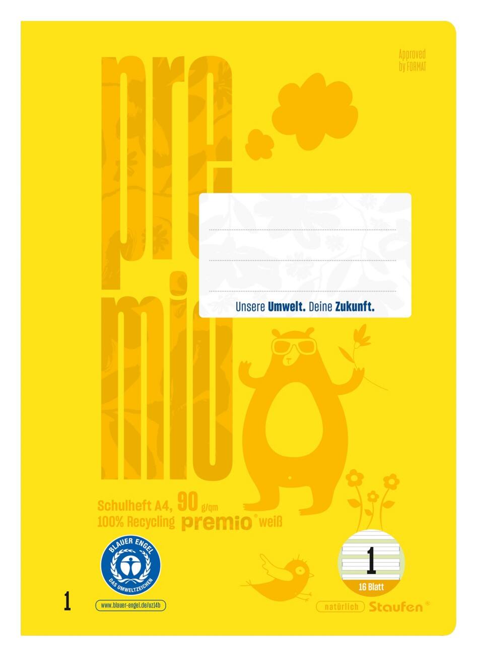 Cahier d'exercices Premio Lin1 A4 16 feuilles 90 g/m² Jaune 5/5/5 mm Ligné Coloré