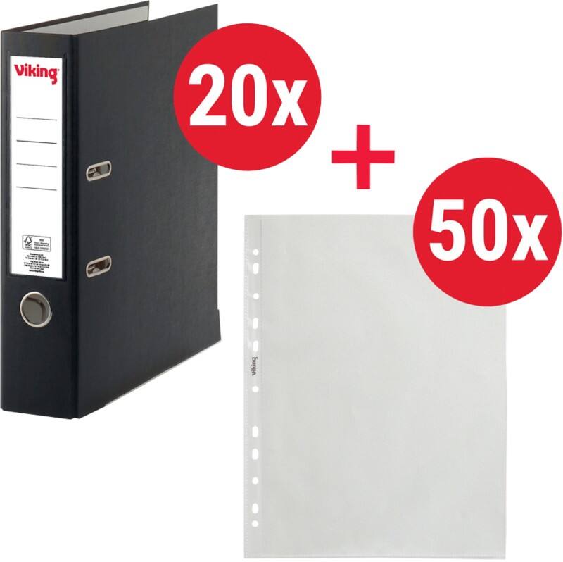 Classeur à levier Viking Large A4 75 mm Noir 2 Anneaux 6703-SZ Plastique Mat Portrait  20 Unités