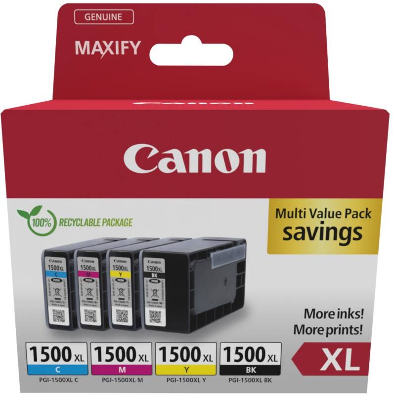 Cartouche jet d'encre Canon PGI-1500XL 9182B010 Noir, cyan, magenta, jaune Multipack 4 unités