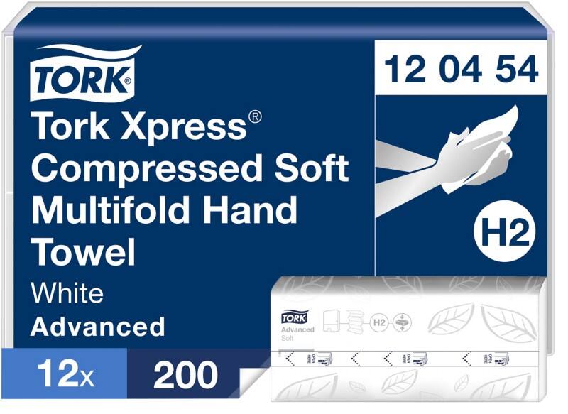 Essuie-mains Tork Xpress Compressed Advanced  H2 Pliage en M Blanc 2 épaisseurs 120454 12 Unités de 200 Feuilles