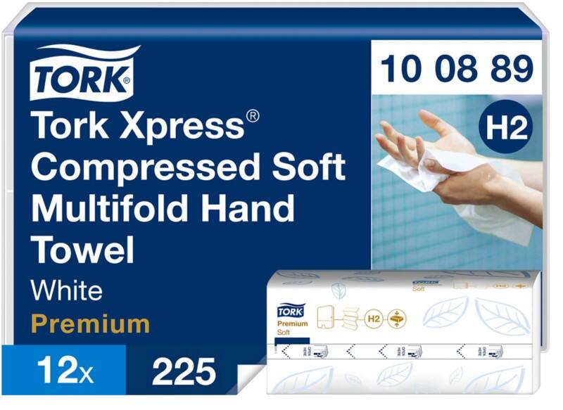 Essuie-mains Tork Xpress Compressed Premium  H2 Pliage en Z Blanc 2 épaisseurs 100889 12 Unités de 225 Feuilles