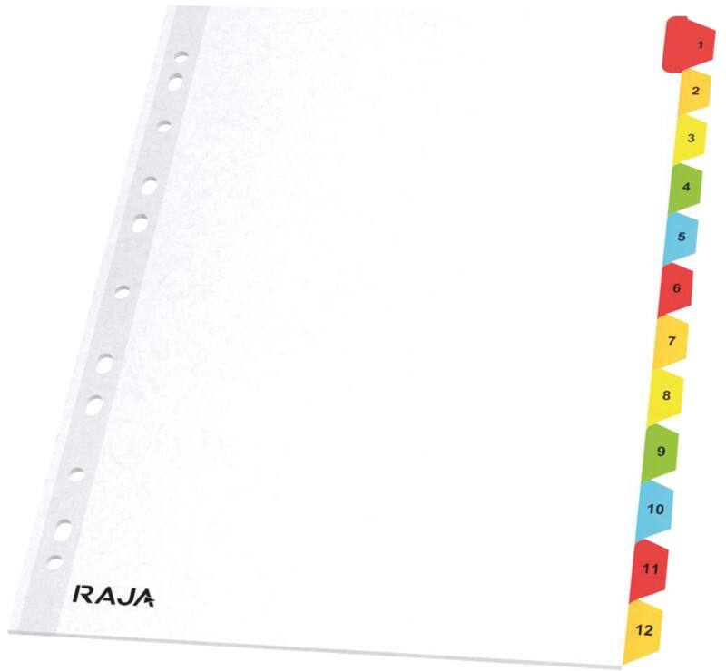 Intercalaires numériques Mylar 1 à 12 RAJA A4 Blanc 12 intercalaires Carton 11 Perforations