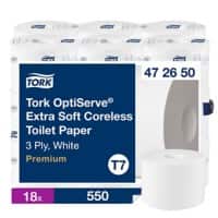 Papier toilette Tork OptiServe 3 épaisseurs Sans noyau 472650 18 Rouleaux de 550 Feuilles 