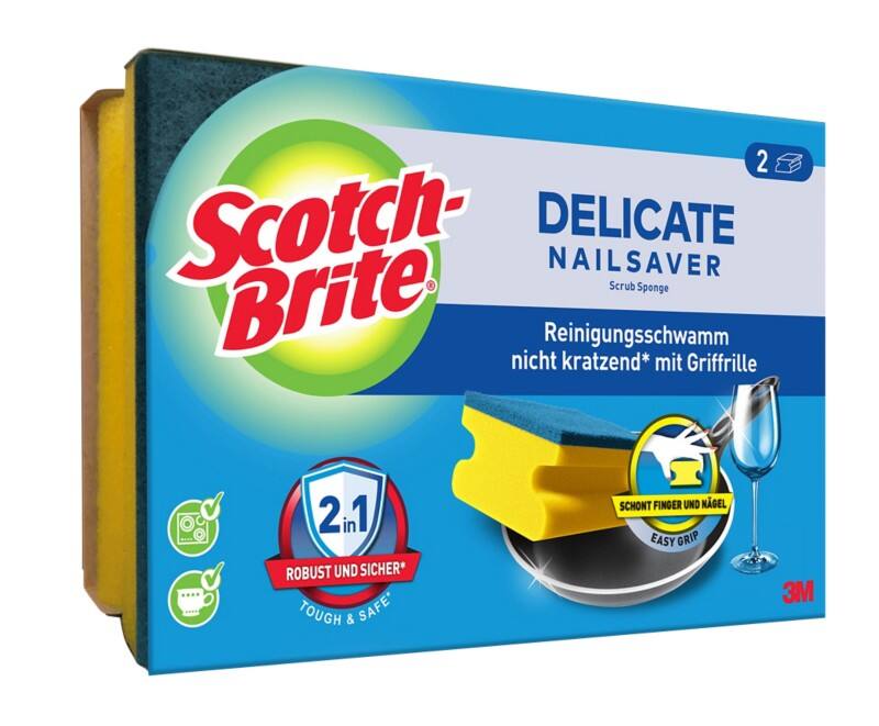 Éponge Scotch-Brite Delicate Nail Saver 13,4 x 4,6 x 8,9 cm Bleu, jaune 2 unités