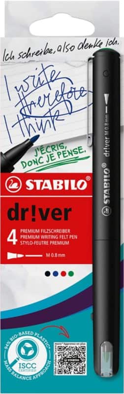Stylo-feutre STABILO dr!ver 0,8 mm Fin Multicolore EO1089/4-01 4 Unités