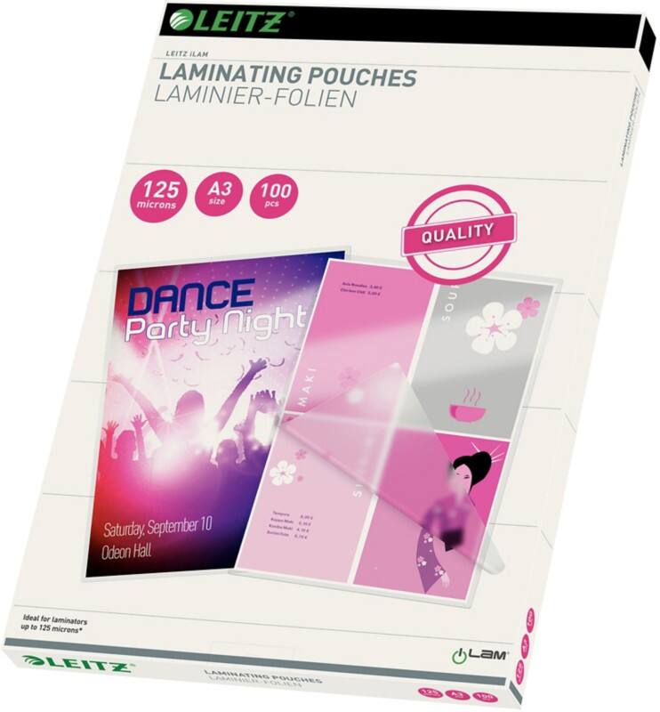 Pochette de plastification iLAM Quality Leitz 33950 A3 Brillant 125 microns (2 x 125) Transparent 100 Unités