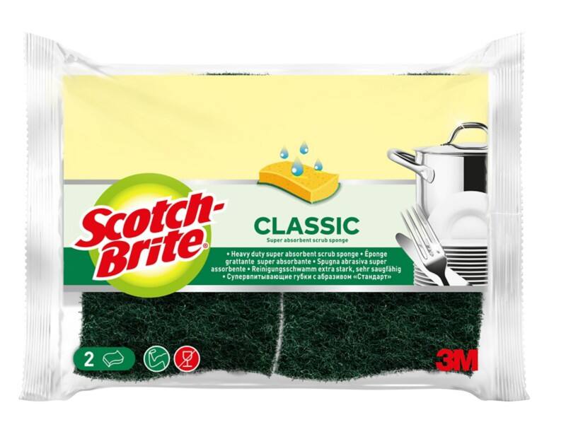 Éponge Scotch-Brite Classic 10,5 x 2,5 x 15 cm Jaune, vert 2 unités