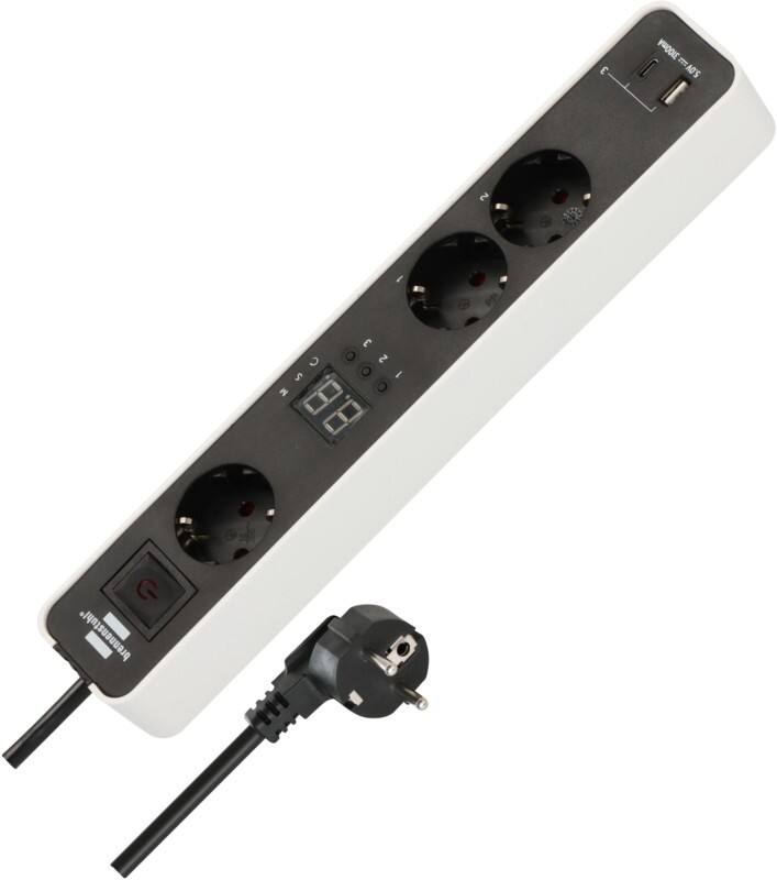 brennenstuhl Ecolor Rallonge 3-Voies Minuteur 1x USB-C 1x USB-A 1,5 m Blanc 1153230026