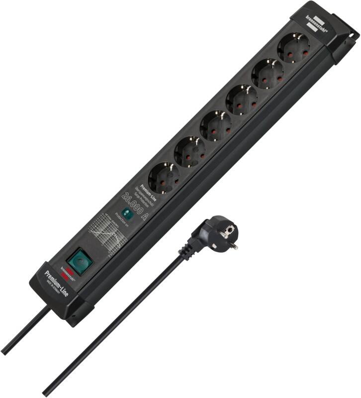 brennenstuhl Premium-Line Rallonge 6-Voies Avec protection contre les surtensions jusqu'à 26.000 A 1,8 m Noir 1951160400