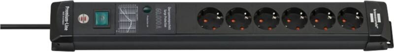brennenstuhl Premium-Line Rallonge 6-Voies Avec protection contre les surtensions jusqu'à 60.000 A 5 m Noir 1951160402